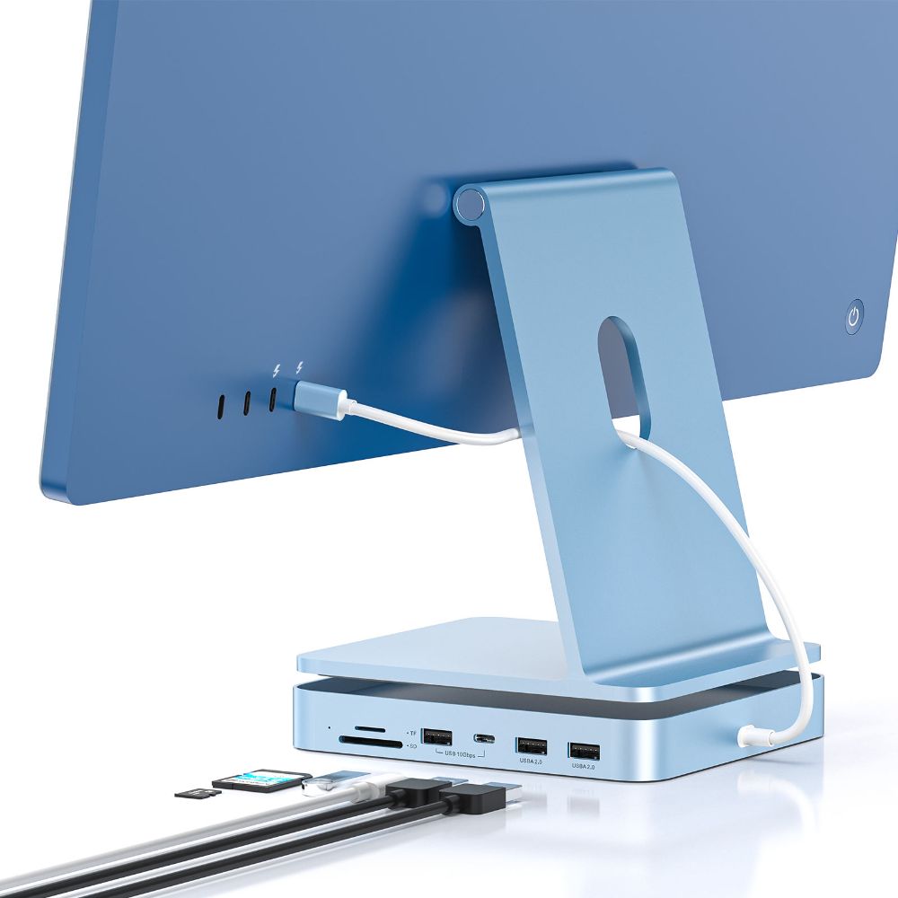 Hub iMac 7 in 1 Vixev, Multiple porturi USB C, USB A si Posibilitate de Extindere SSD si NVMe Albastru